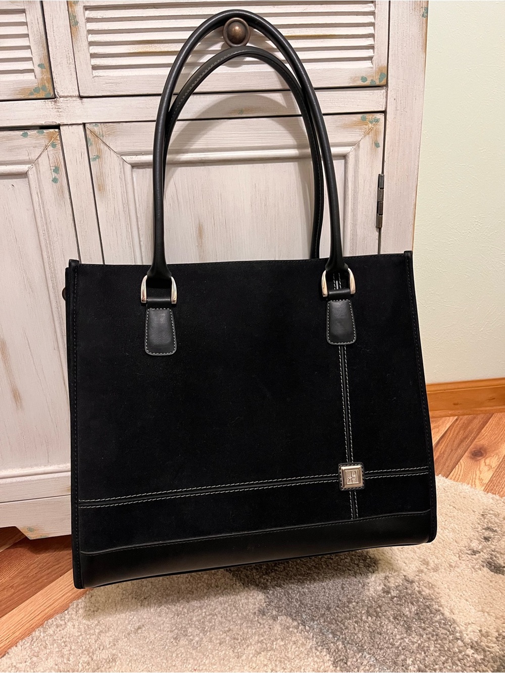 Diane von Furstenberg Large Brushed Canvas Tote Black EUC